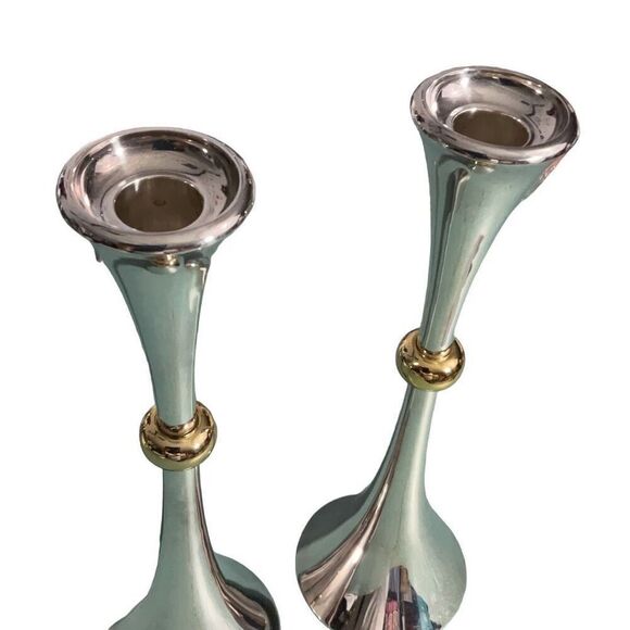 Dansk Designs Jens Quistgaard Japan Silver Plated Mid Century Pair Candlesticks - Picture 2 of 6